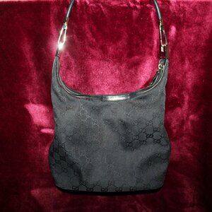 Vintage Tom Ford for Gucci Black Monogram Canvas Hobo Bag